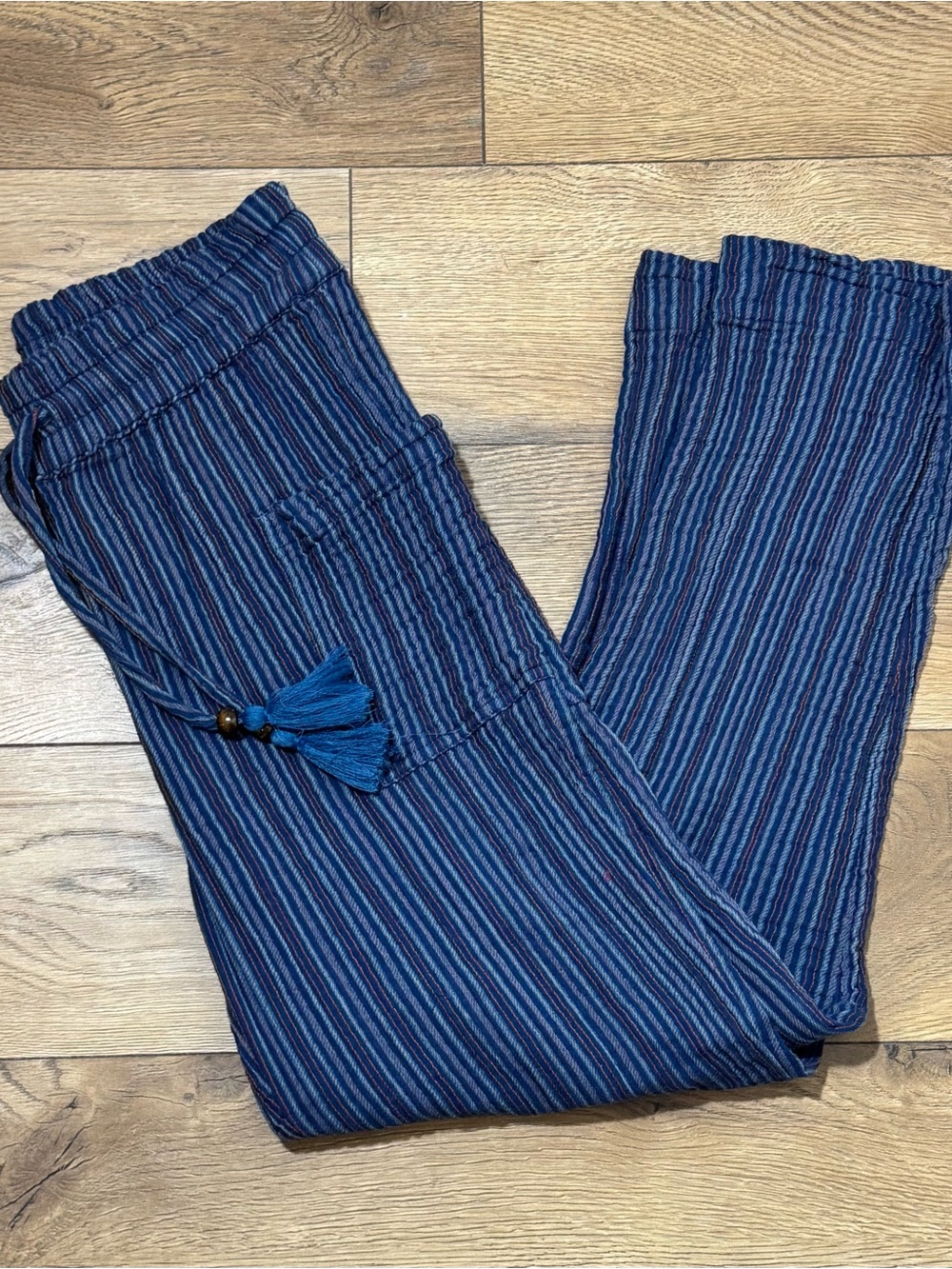Sundance Navy & Blue Multi-Striped Drawstring Ankle Pants